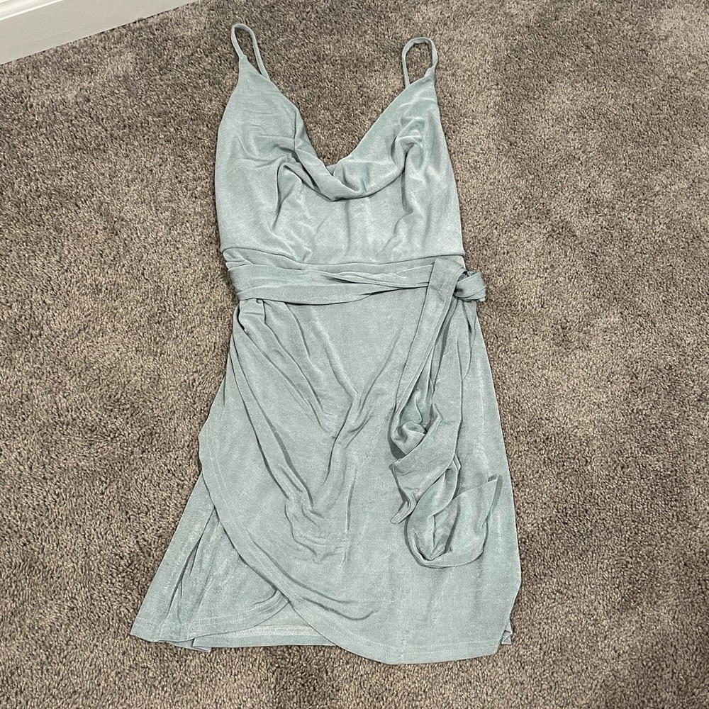 Light blue cowl neck dress from Red Dress Boutique